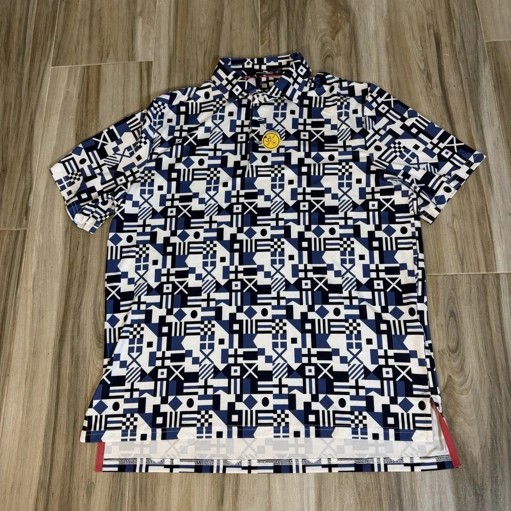 NWT RLX Ralph Lauren Polo Shirt Mens L Navy White Geometric Golf UV Protection